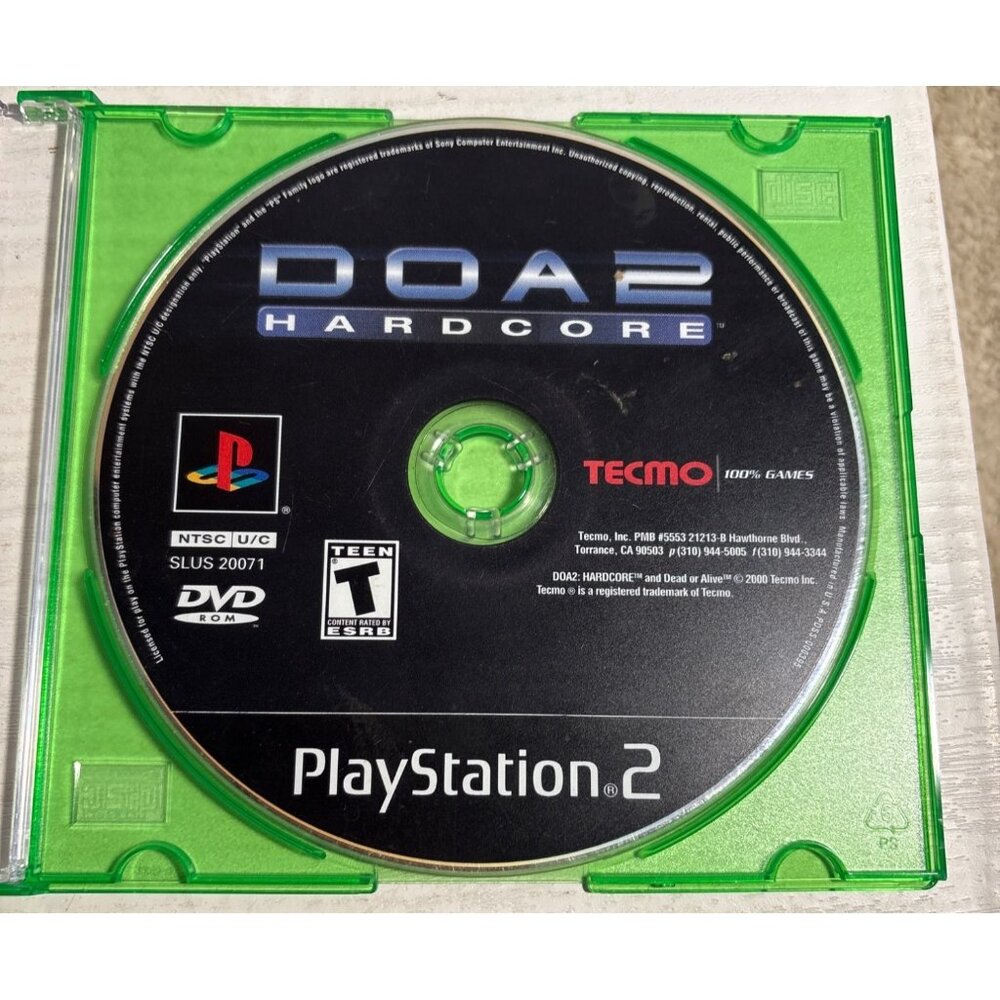 DOA2 Hardcore PlayStation 2 Game Disc Tecmo NTSC U/C 2000 Teen Rating DISC ONLY